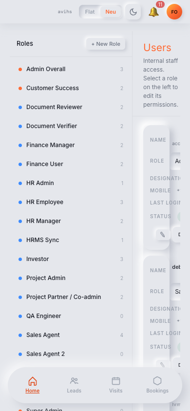 The Users & Roles screen showing the Users tab with a list of team members, their roles, last active date, and status. — mobile view